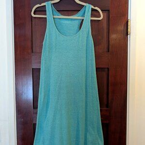 Medium Turquoise Bohemian Folk Racerback Tank Dress Hemp Cotton Blend